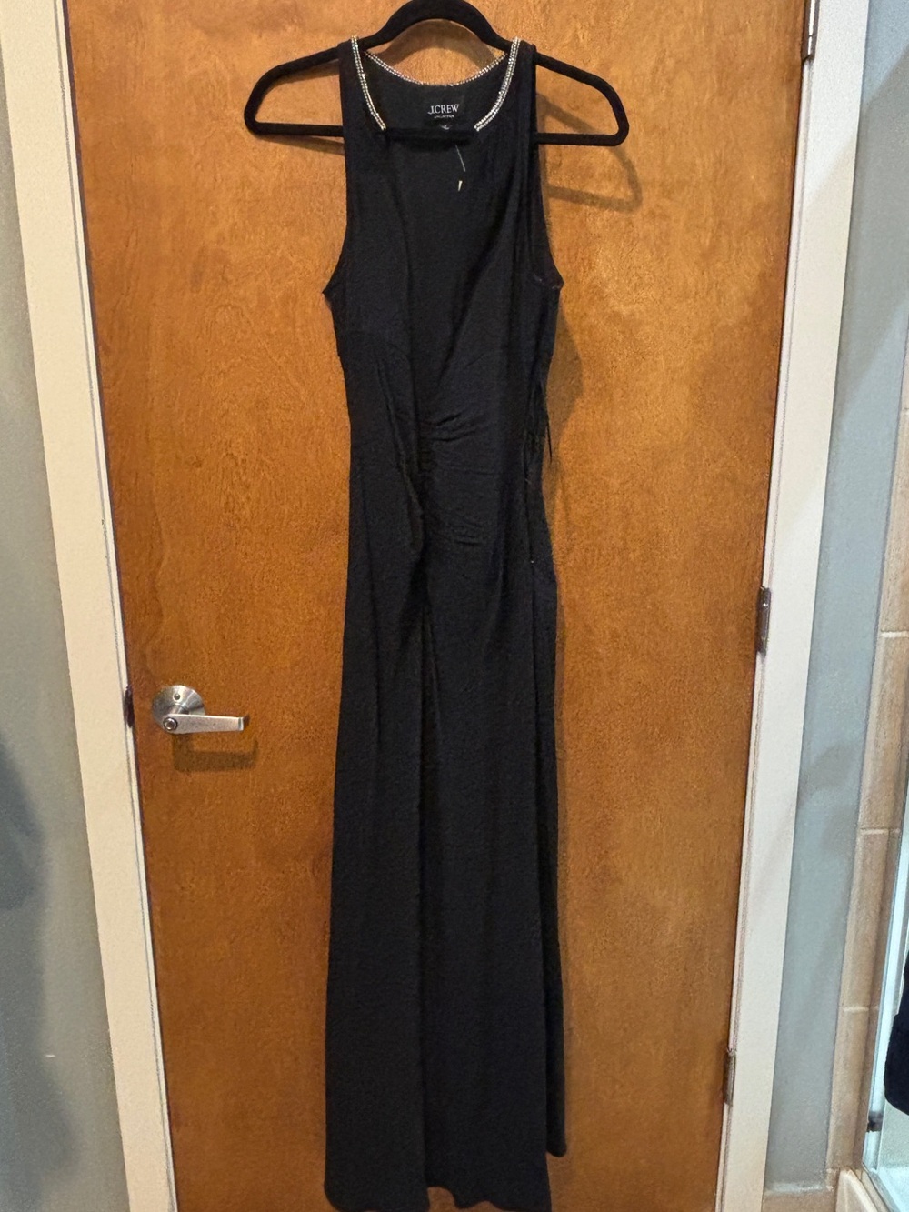 J. Crew Black Sleeveless Maxi Dress with Embellished Neckline Size 8